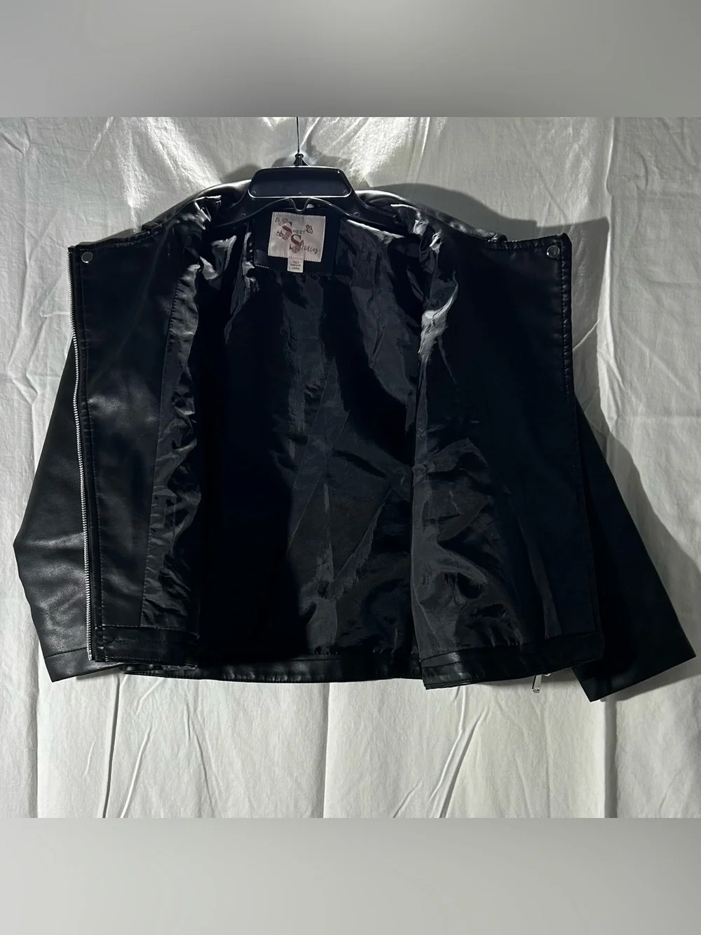 Sweet Stories Girls Faux Leather Moto Jacket US Size 14 (L) Black